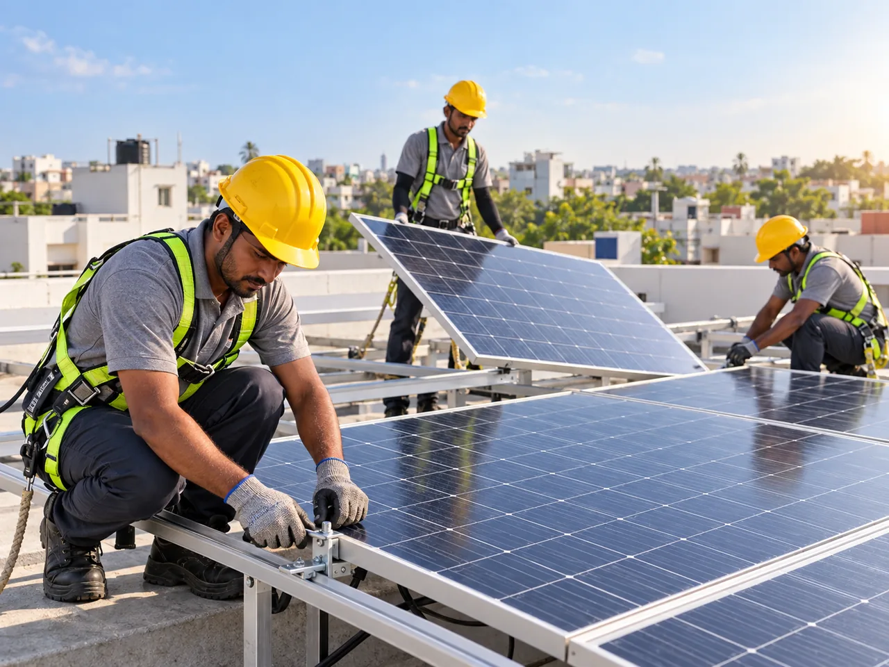 Professional solar installation team